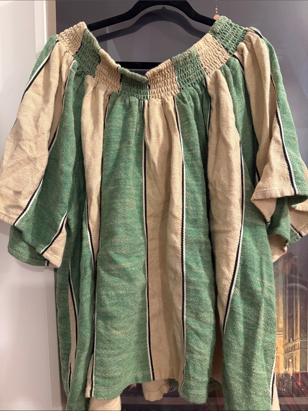 Ace & Jig Green and Cream Striped Off-Shoulder Top